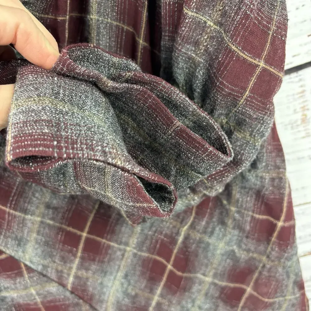 Burning Torch Womens Sz M Red‎ Gray Tartan Plaid Cowl Neck Top Tunic Wool Blend